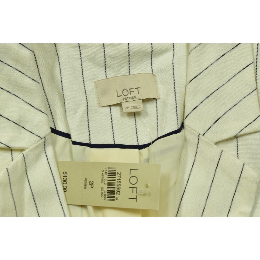 LOFT Petite Size 2P White Pinstripe Linen Blend One-Button Blazer - Picture 7 of 8